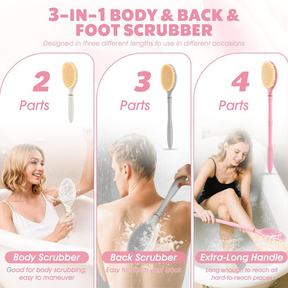 New Foot Brush with Adjustable Long Handle, 3-in-1 Foot Scrubber for Wet or Dry Brushing, 10.2’’- 27.5’’ Foot Scrub Brush for Senior, Pregnant, Disabled, or Injured, Gift-Box Packed(White)