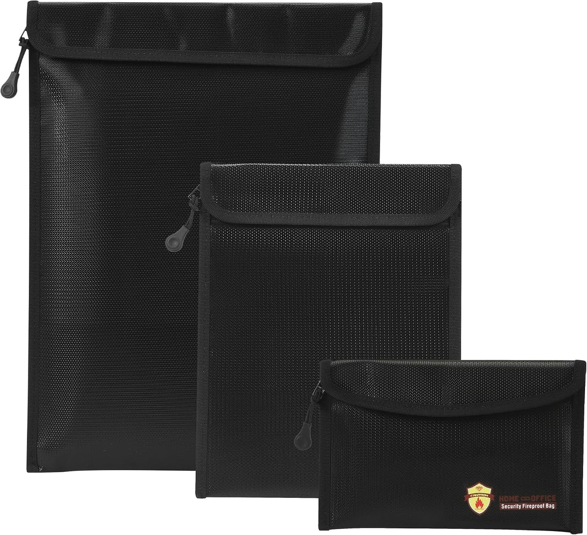 3 Pcs Fireproof Waterproof Document Bag(2000℉), Fire and Water Resistant Safe Zipper Storage Organizer Pouch for A4 A5 Documents Holder, Cash, Passport, Tablet, Laptop, File, Jewelry,(Black)