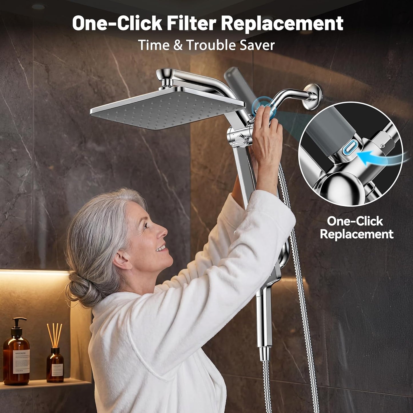 Dual Filtered Rainfall Handheld Shower Head Spray Combo, DAKINGS 7-Mode Shower Head With Handheld Spray Combination, Upgraded 11" High Flow Rain Handheld Spray Combo With Fixed Showerhead, Matte Black