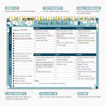 Taja Weekly To Do List Notepad with 52 Undated Sheets（8.5"×11"）- Weekly Desk Planner for Women & Man, Work and Home -1 Pack Violet Dream