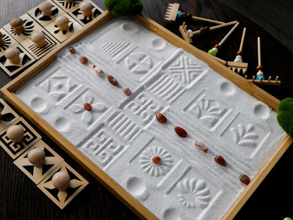 Mini Japanese Zen Garden Rake - Desktop Zen Garden Accessories Kit Set Stamp for Desk Sand Garden Decor for Home Office Meditation Relaxation Gifts