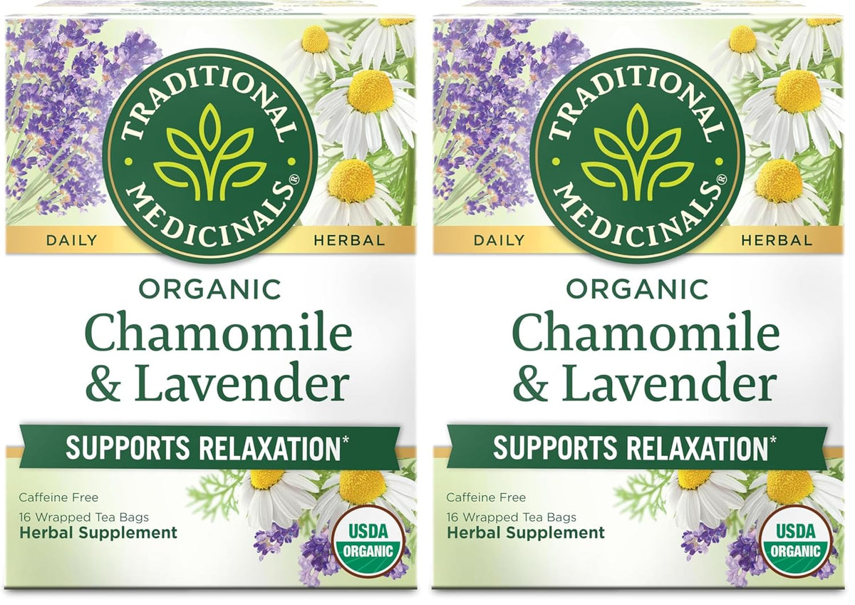 Traditional Medicinals Organic Chamomile with Lavender Herbal Tea, 16 Tea Bags (Pack of 2)