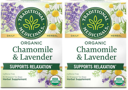 Traditional Medicinals Organic Chamomile with Lavender Herbal Tea, 16 Tea Bags (Pack of 2)