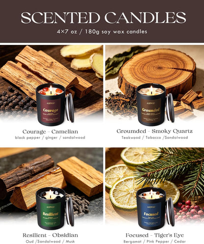 AOOVOO Scented Candles for Men - 4 Pack Candles for Home Scented, 36oz Soy Wax, 200 Hour Burn Time, Men Candle Set, Sandalwood Oud/Mahogany Teakwood/Smoke Vanilla/Jasmine Candle Set A