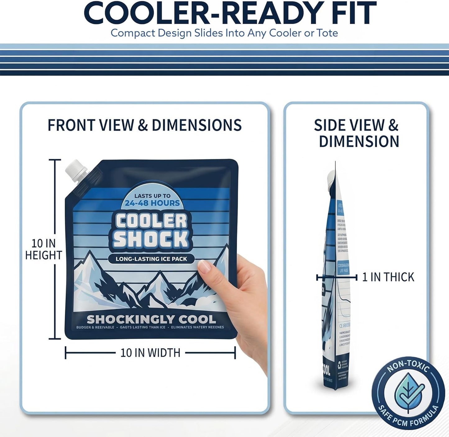 Cooler Shock Reusable Ice Packs for Cooler - Long Lasting Cold Freezer Packs for Coolers and Lunch Boxes - Cooler Ice Packs for Camping Gear, Fishing, Road Trips, Beach Must Haves