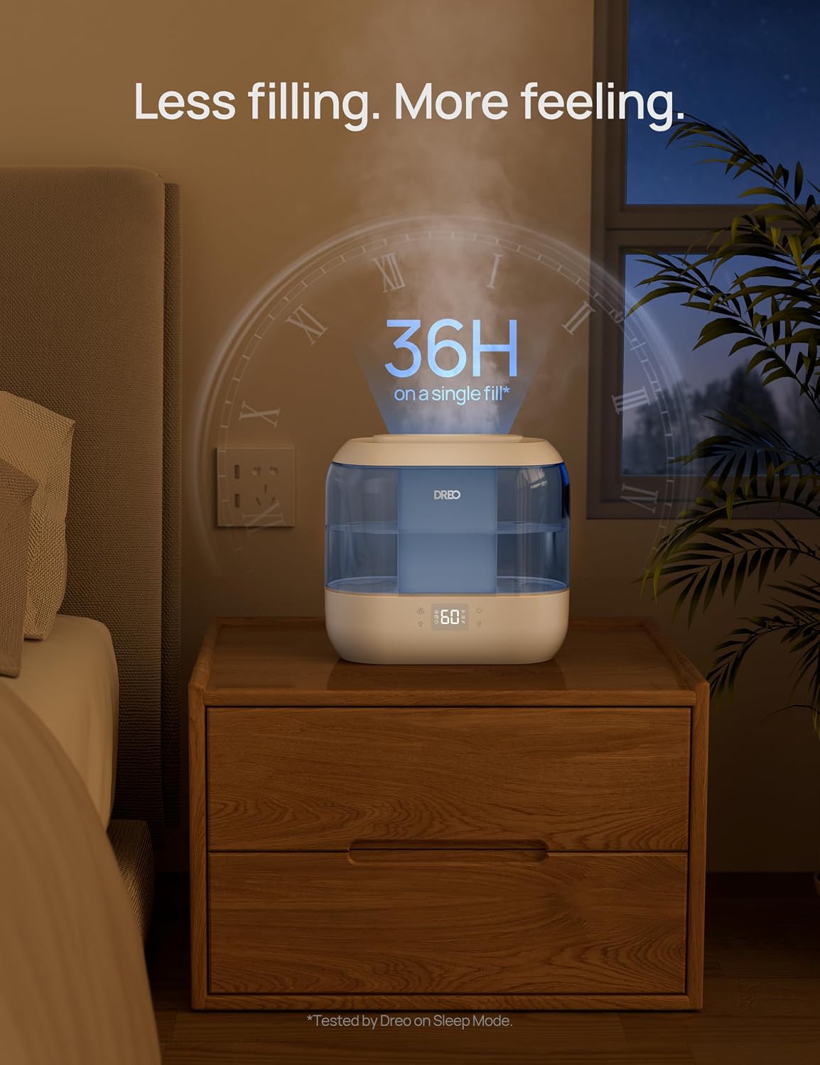 DREO 4L Smart Cool Mist Humidifiers for Bedroom HM311S Black | Top Fill, Quiet Sleep 28 dB, 36H Runtime for large room, Touch/APP/Voice Control, Nightlight, ideal for Baby, Plants, Nursery
