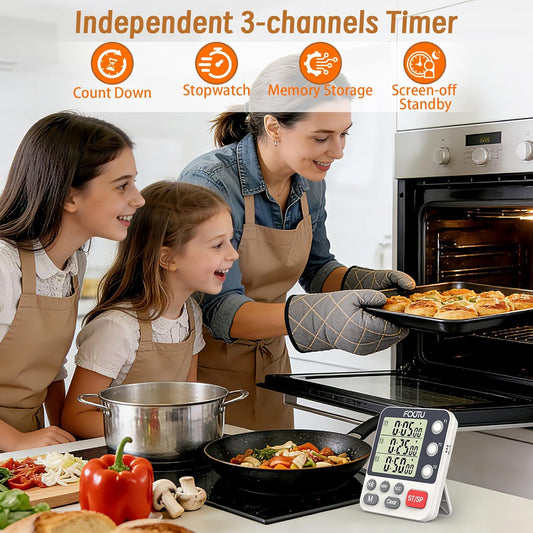 Digital Dual Kitchen Timer, 3-Channel Magnetic Countdown Timer for Cooking