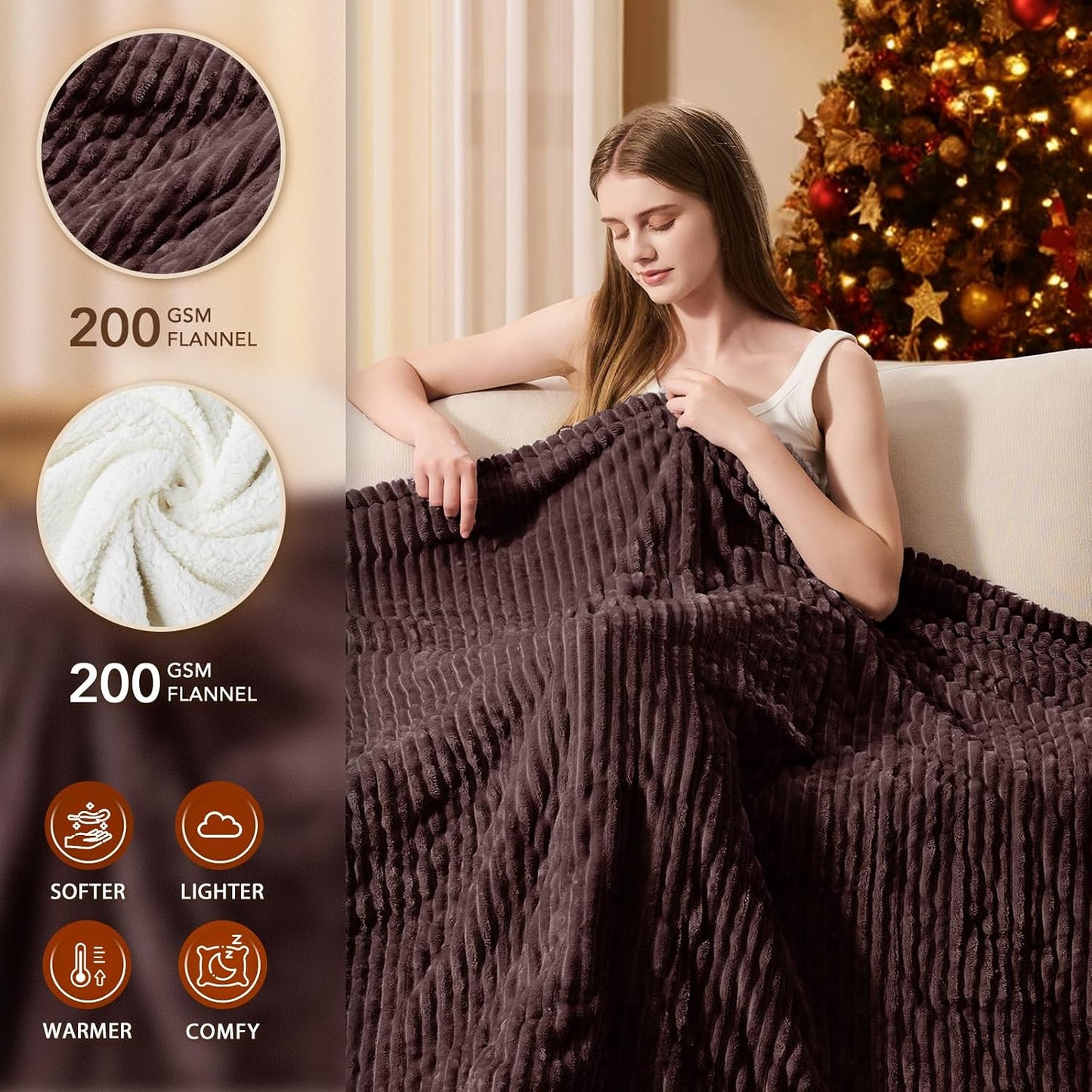 Homemate Heated Blanket Electric Throw - 50"x60" Heating Blanket Throw 1/2/4/6/8 Hours Auto-Off 10 Heat Levels Over-Heat Protection Soft Flannel Sherpa Heater ETL Certification