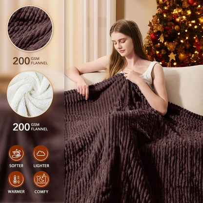 Homemate Heated Blanket Electric Throw - 50"x60" Heating Blanket Throw 1/2/4/6/8 Hours Auto-Off 10 Heat Levels Over-Heat Protection Soft Flannel Sherpa Heater ETL Certification