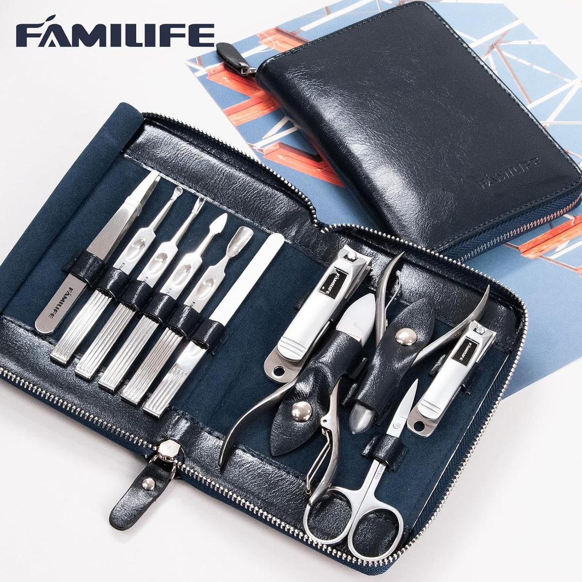 FAMILIFE Stainless Steel Manicure Set 11-in-1 Professional Nail Clipper Kit