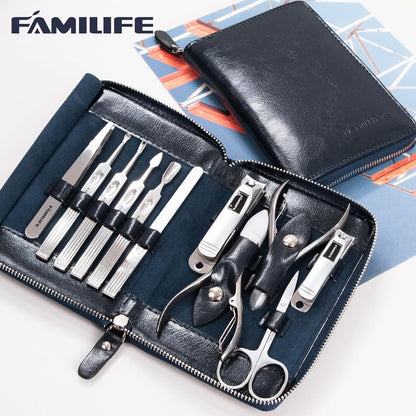 FAMILIFE Stainless Steel Manicure Set 11-in-1 Professional Nail Clipper Kit