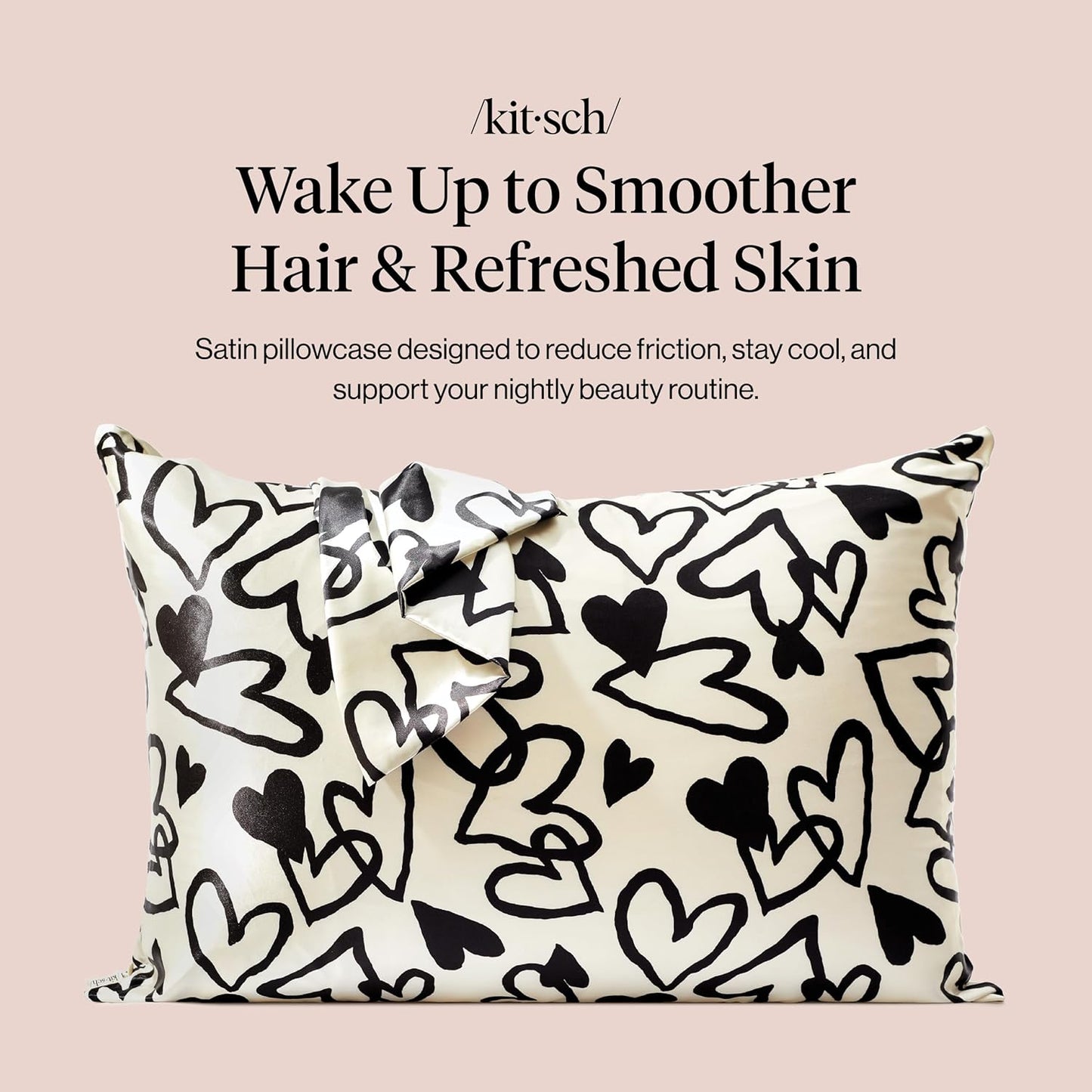 Kitsch Satin Pillowcase with Zipper for Hair & Skin - Softer Than Silk Pillow Cases, Smooth Cooling Satin Pillow Case, Wrinkle-Free, Machine Washable - Pillow Cases Standard Size (19x26) - Blush