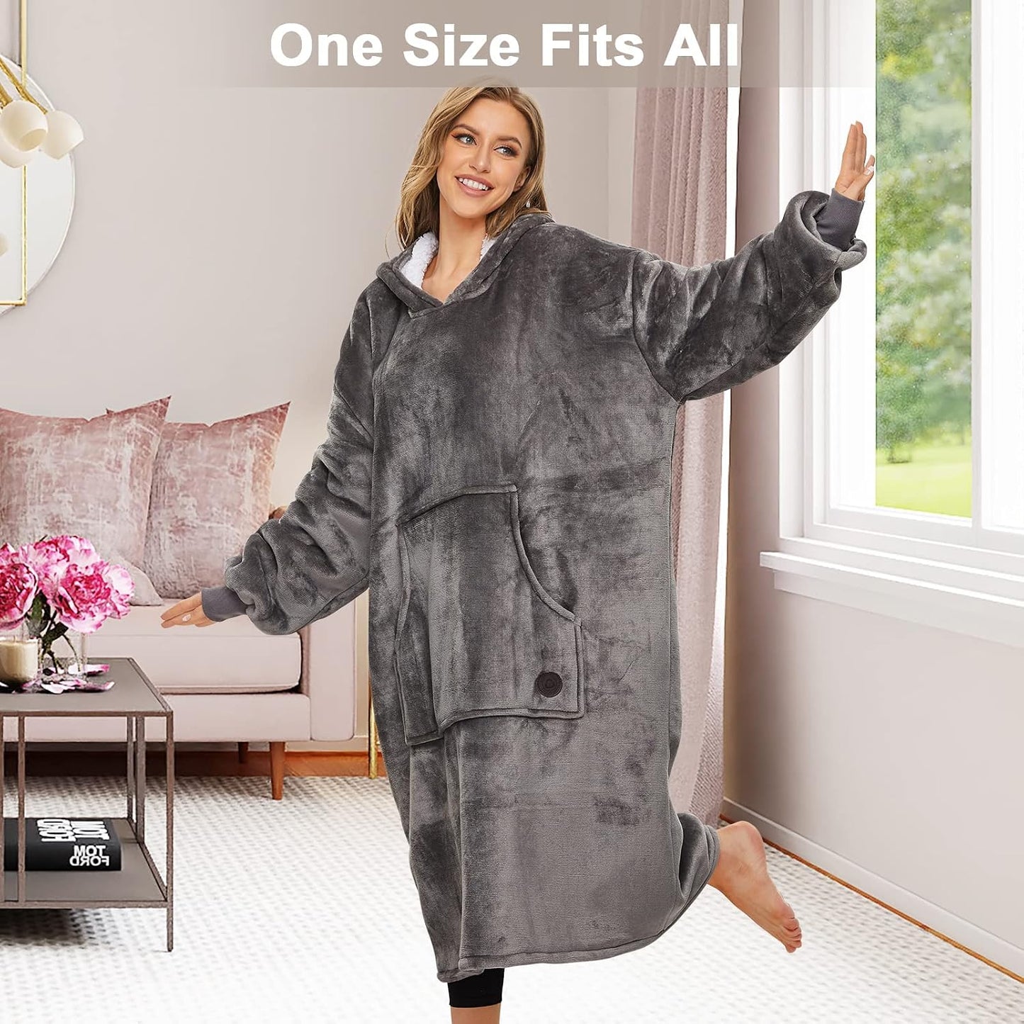 THREE POODLE Wearable Blanket Hoodie for Women, Oversized Sherpa Sweatshirt Blanket for Adults Men, Cozy Hooded Blankets, Gifts for Teen Girls Women Mom Sister