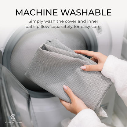 Luxury Bath Pillow for Tub - Thick and Comfortable Bathtub Pillow Support for Head and Neck and Back - Washable Quick-Drying Bath Pillows - Bath Cushion for Home Spa - Fits Any Bathtub - Light Gray