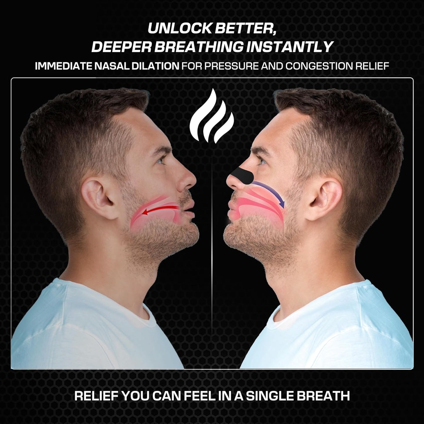 Performance Nose Strips for Breathing (60 Count) - Oil & Sweat Proof Adhesive - Athletic Nasal Strips for Snoring & Sleeping - Black, Wide, Universal Fit, Extra Strength Snoring Solution for Sleep