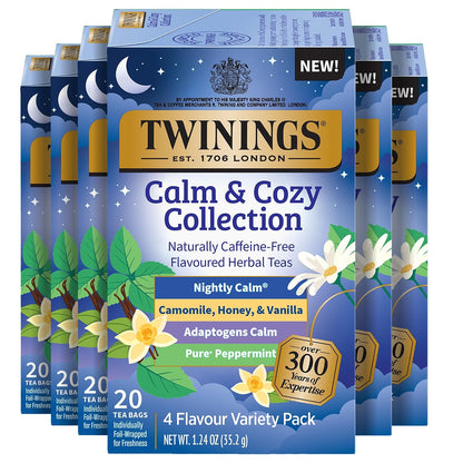 Twinings Calm & Cozy Bedtime Herbal Tea Variety, 20 Count, Pack of 6