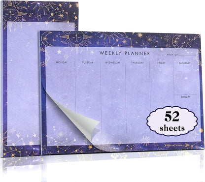 Weekly Planner Notepad Tear Off Set of 2 Weekly Calendar Pad 52 Undated To Do List Notepad Sheets Desk Planner Planning Pads Productivity Tracker for Work Goals Notes Schedule Ideas, Floral Blue