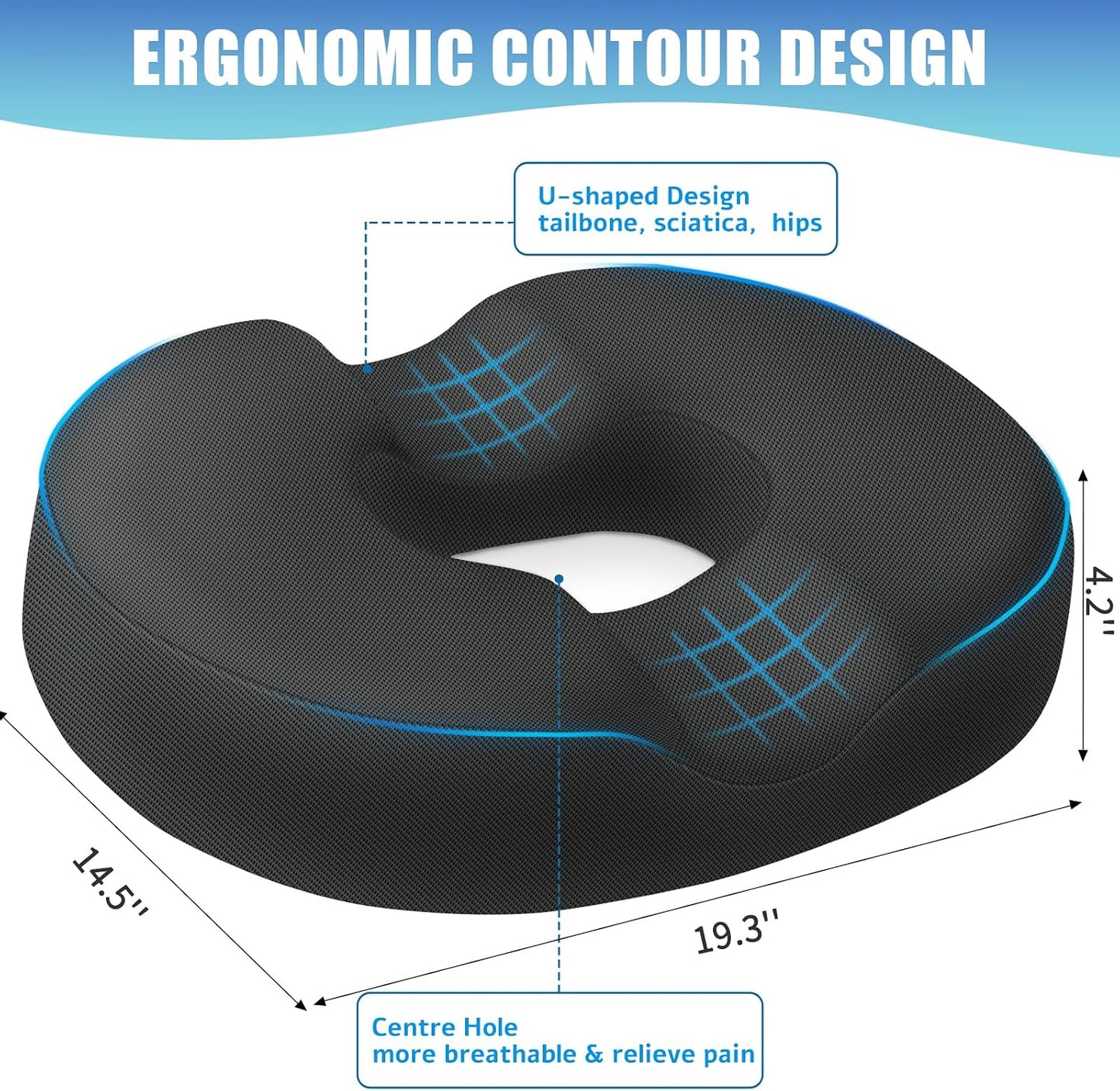 BlissTrends Donut Pillow Seat Cushion,Donut Chair Cushions for Postpartum Pregnancy & Hemorrhoids,Tailbone Pain Relief Cushion,Memory Foam Lifting Cushions for Office&Home Chairs (Black)