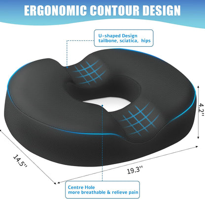 BlissTrends Donut Pillow Seat Cushion,Donut Chair Cushions for Postpartum Pregnancy & Hemorrhoids,Tailbone Pain Relief Cushion,Memory Foam Lifting Cushions for Office&Home Chairs (Black)