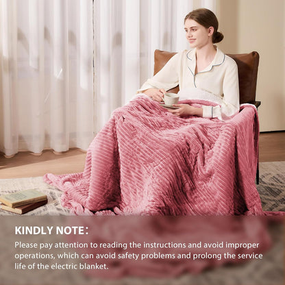 Homemate Heated Blanket Electric Throw - 50"x60" Heating Blanket Throw 1/2/4/6/8 Hours Auto-Off 10 Heat Levels Over-Heat Protection Soft Flannel Sherpa Heater ETL Certification