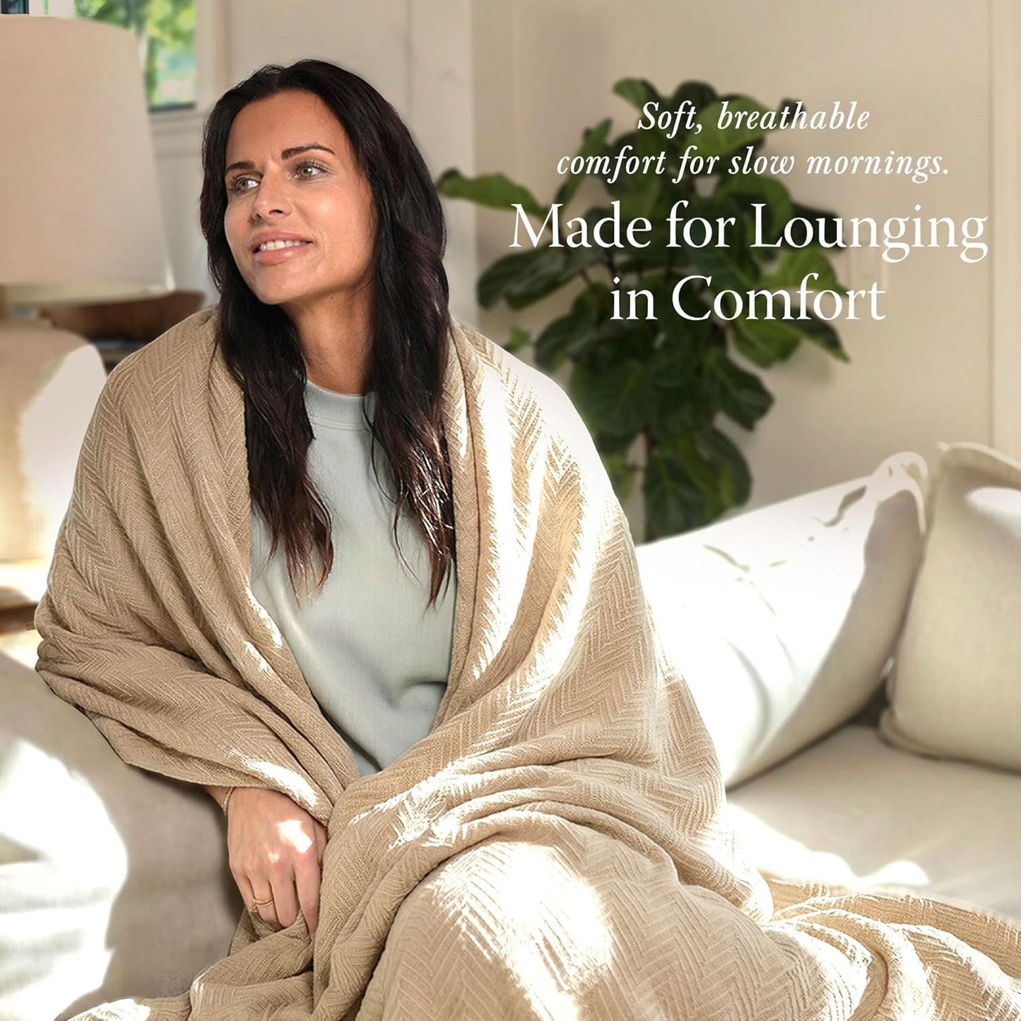 Threadmill Travel Blanket Cotton Viscose from Bamboo - Airplane Premium Soft Flight Grey Throw Blanket in Cloth Bag (Grey Color) Compact & Portable Blanket for Travel, Car, Picnic & Camping