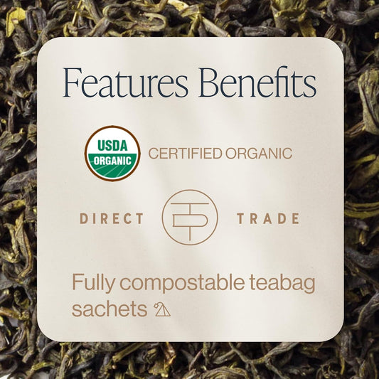Rishi Tea Jasmine Organic Chinese Green Sachet Tea Bags, Caffeinated, 15ct