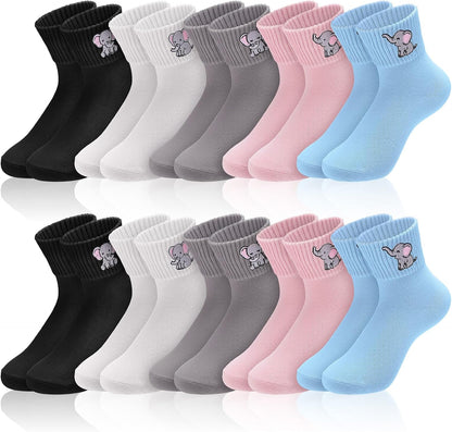Eurzom 10 Pairs Socks Womens Crew Elastic Ankle Length Cotton Socks Aesthetic Cute Lightweight Low Cut Gifts for Women - Colors B