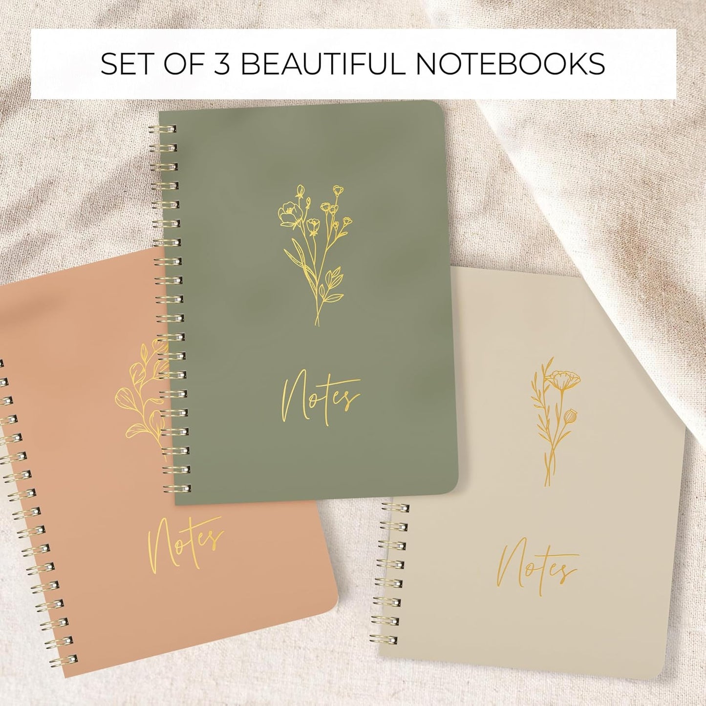 ZICOTO Aesthetic Spiral Notebook Set of 3 For Women - Cute College Ruled 8x6 Journal/Notebook with Large Pockets And Lined Pages - Perfect Supplies to Stay Organized at Work or School