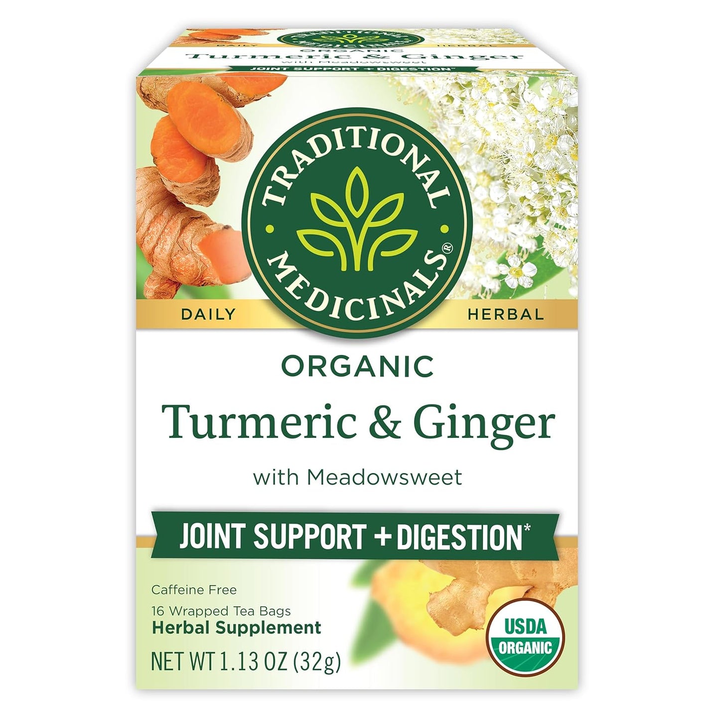 Traditional Medicinals Tea Turmeric Meadowsweet & ginger,16 count.