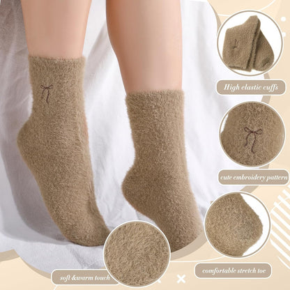 Geyoga 5 Pairs Fuzzy Socks for Women Cozy Spa Slipper Socks Coquette Preppy Stuff Soft Fluffy Home Sleeping Birthday Gift