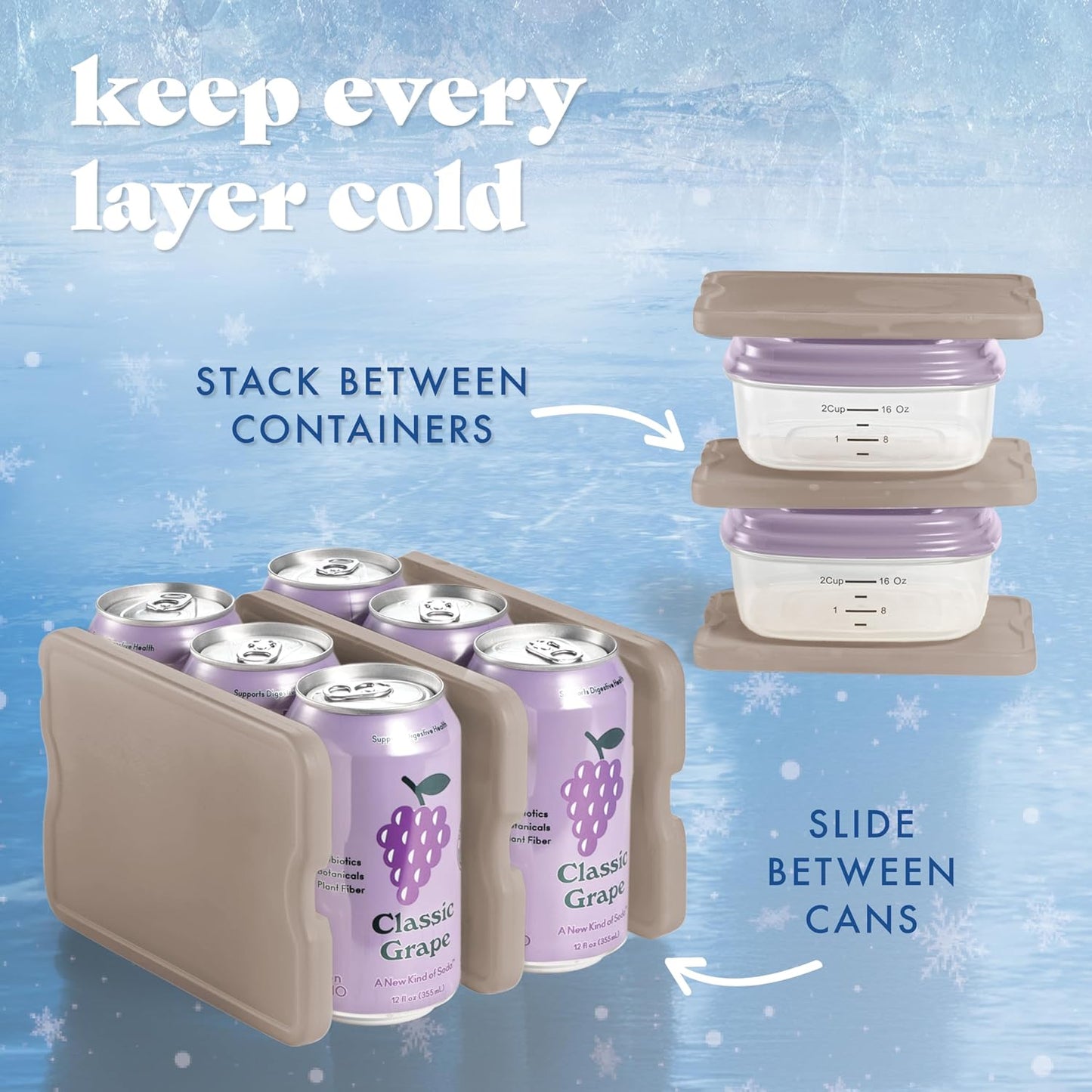 Cool Coolers by Fit & Fresh 4 Pack XL Slim Ice Packs, Quick Freeze Space Saving Reusable Ice Packs for Lunch Boxes or Coolers
