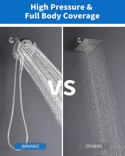 INAVAMZ Shower Head with Handheld High Pressure: Hand Held Shower Head & Rain Shower Head 2-IN-1 Shower Head with 59" Rotatable Stainless Steel Hose, Shower Trim Systems, Sliver 2.5 GPM 15391 Filter