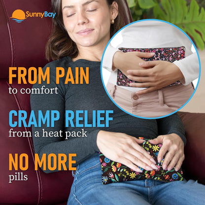SunnyBay Small Microwave Heating Pad, Microwavable Versatile Cold/Heated Neck and Shoulder Wrap for Back Pain and More, Moist Heat Cotton-Fleece Pad, 6x11 Inches, Hot Pink and Red Flower, Pack of 2