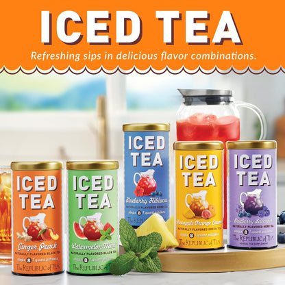 The Republic of Tea – Ginger Peach Black Iced Tea Bags, 40 Large Quart-Sized Iced Tea Pouches, Naturally Caffeinated