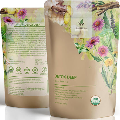 Gardenika Organic Loose Leaf Tea Sampler – 8 Pack, 1 LB – Herbal and Naturally Caffeine-Free Set - Ayurvedic Assortment Blend