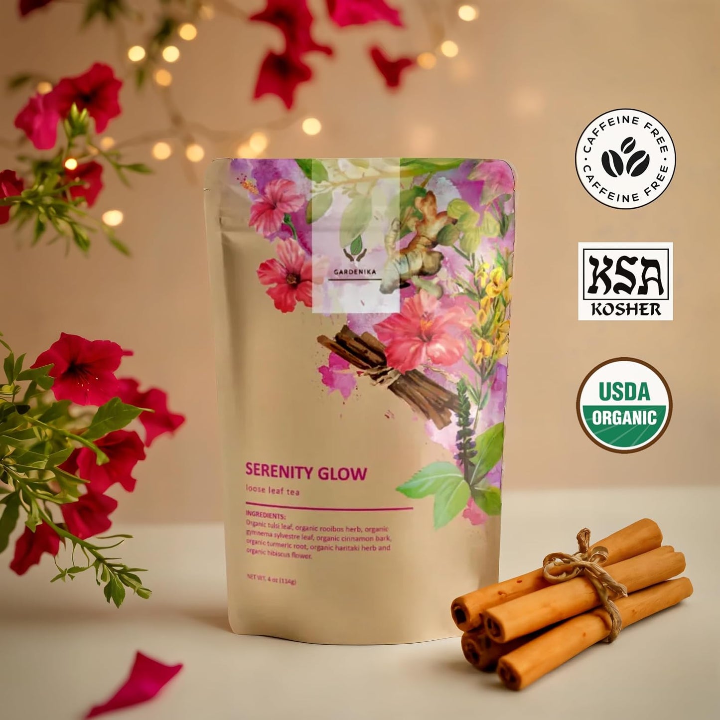 Gardenika Organic Loose Leaf Tea Sampler – 8 Pack, 1 LB – Herbal and Naturally Caffeine-Free Set - Ayurvedic Assortment Blend