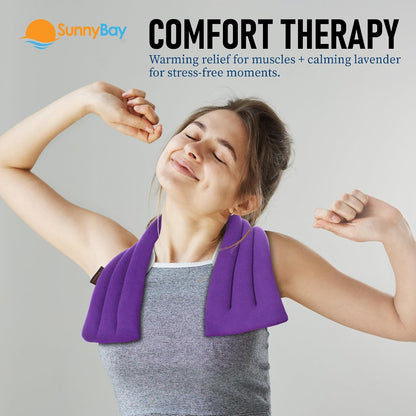 SunnyBay Lavender Microwave Heating Pad, 26" Long Microwavable Neck Wrap & Heat Pack for Moist Hot Therapy, Heated Neck Warmer for Neck, Shoulder & Back Pain Relief, Flaxseed Filling, 26x6, Purple