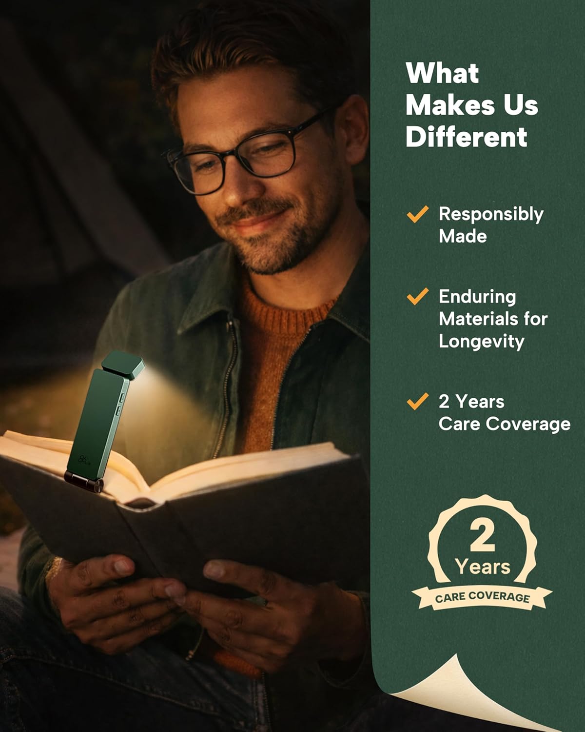 86lux Book Light, Rechargeable Clip-On LED Reading Light for Bed & Night Use - 3 Color Temperatures with Stepless Dimming, Ultralight Bookmark Design for Book Lovers, Grey