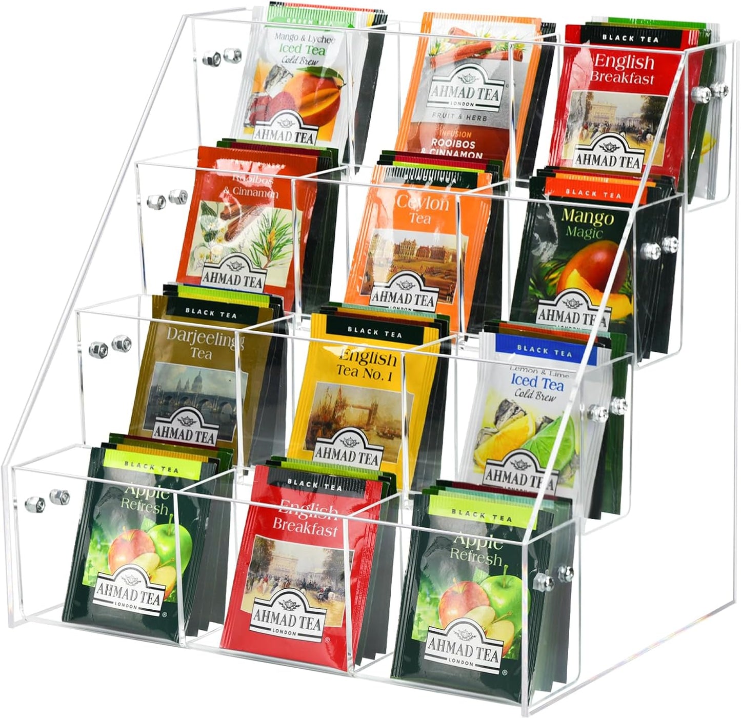 Tea Bag Organizer Holder, Acrylic Tea Packets Storage Box Container Display Stand Rack for Counter Cabinet Countertop Kitchen Office, 3 Tier
