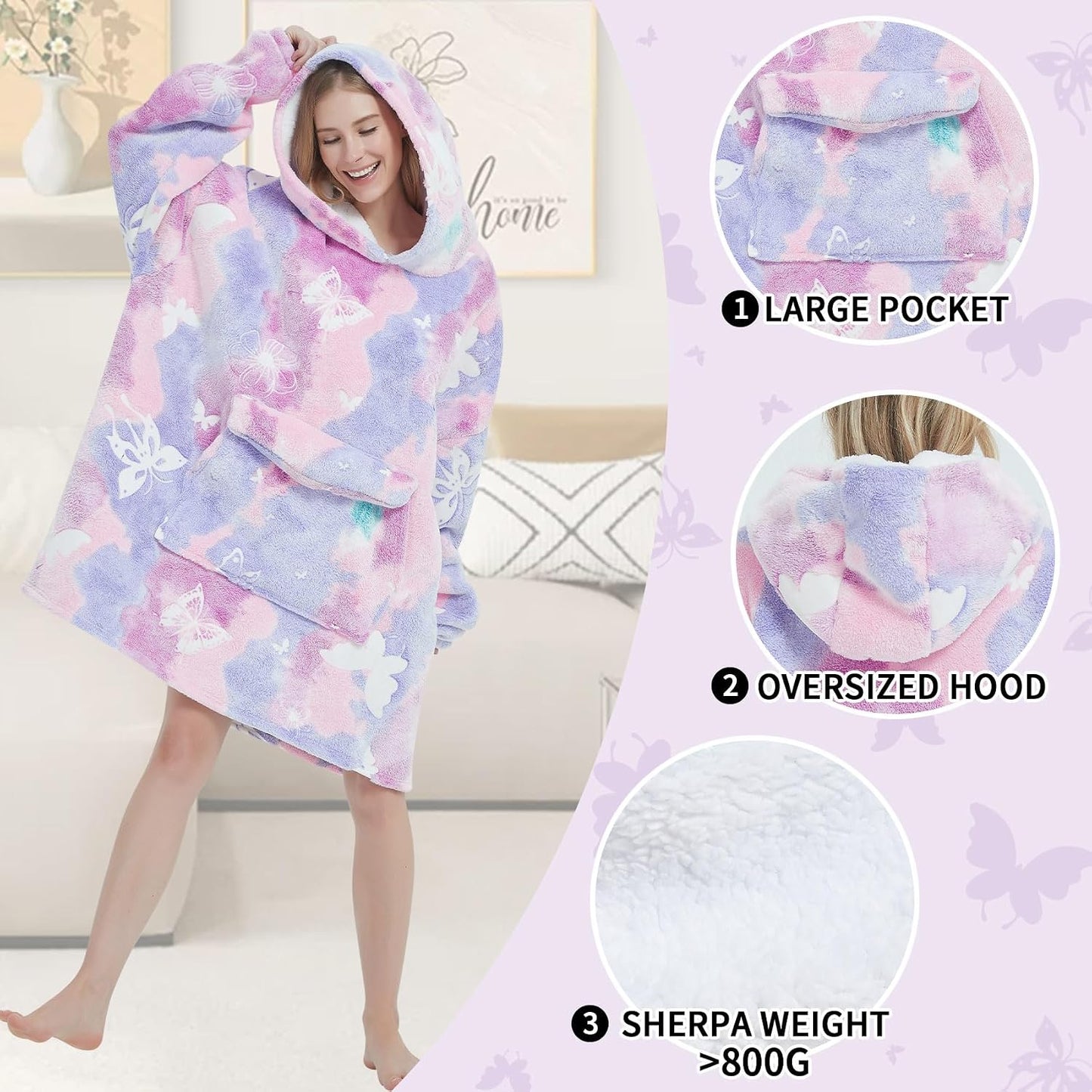 Mewkou Wearable Blanket Hoodie for Adult,Oversized Sherpa Fleece Blanket Hoodie for Women Men,Grey
