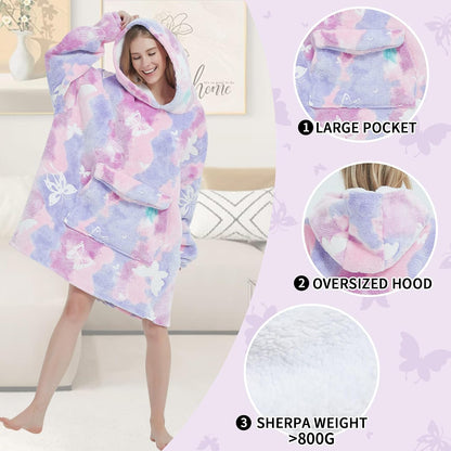 Mewkou Wearable Blanket Hoodie for Adult,Oversized Sherpa Fleece Blanket Hoodie for Women Men,Grey