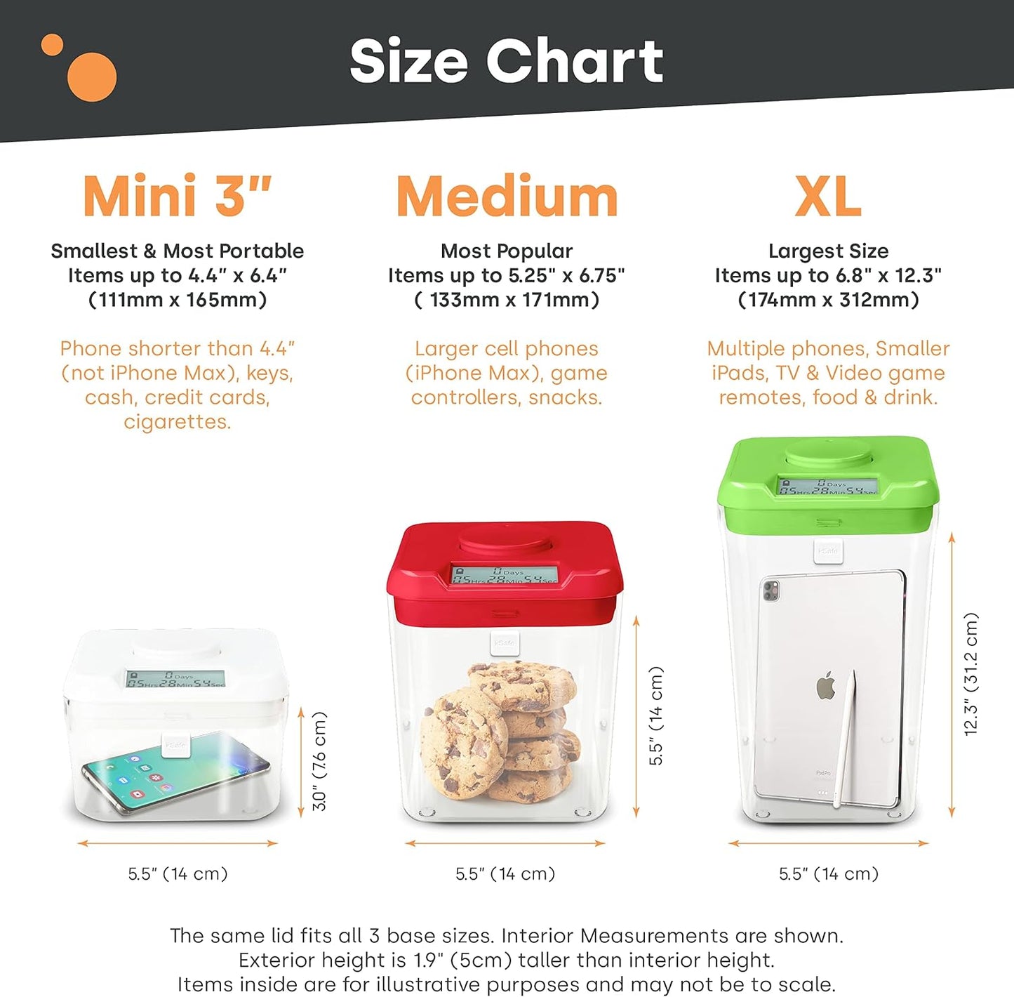 Kitchen Safe Time Locking Container (Medium), Timed Lock Box for Cell Phones, Snacks, and other unwanted temptations (White Lid + 5.5” Clear Base)