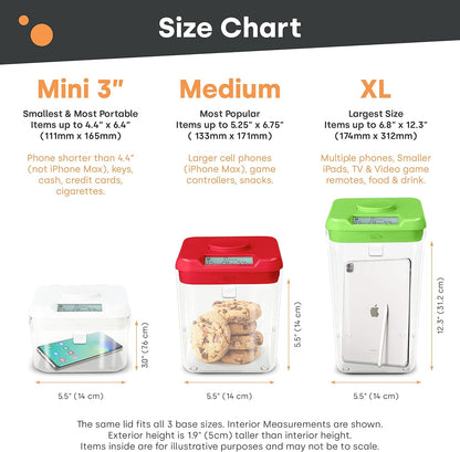 Kitchen Safe Time Locking Container (Medium), Timed Lock Box for Cell Phones, Snacks, and other unwanted temptations (White Lid + 5.5” Clear Base)