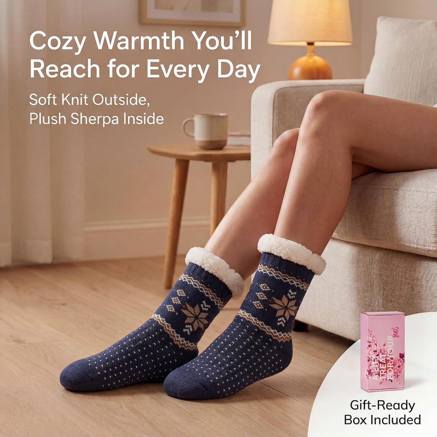 Cozylook Fuzzy Slipper Socks for Women with Grips Warm Cozy Soft Non-Slip Winter Socks Cozy Gift Idea