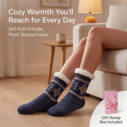 Cozylook Fuzzy Slipper Socks for Women with Grips Warm Cozy Soft Non-Slip Winter Socks Cozy Gift Idea