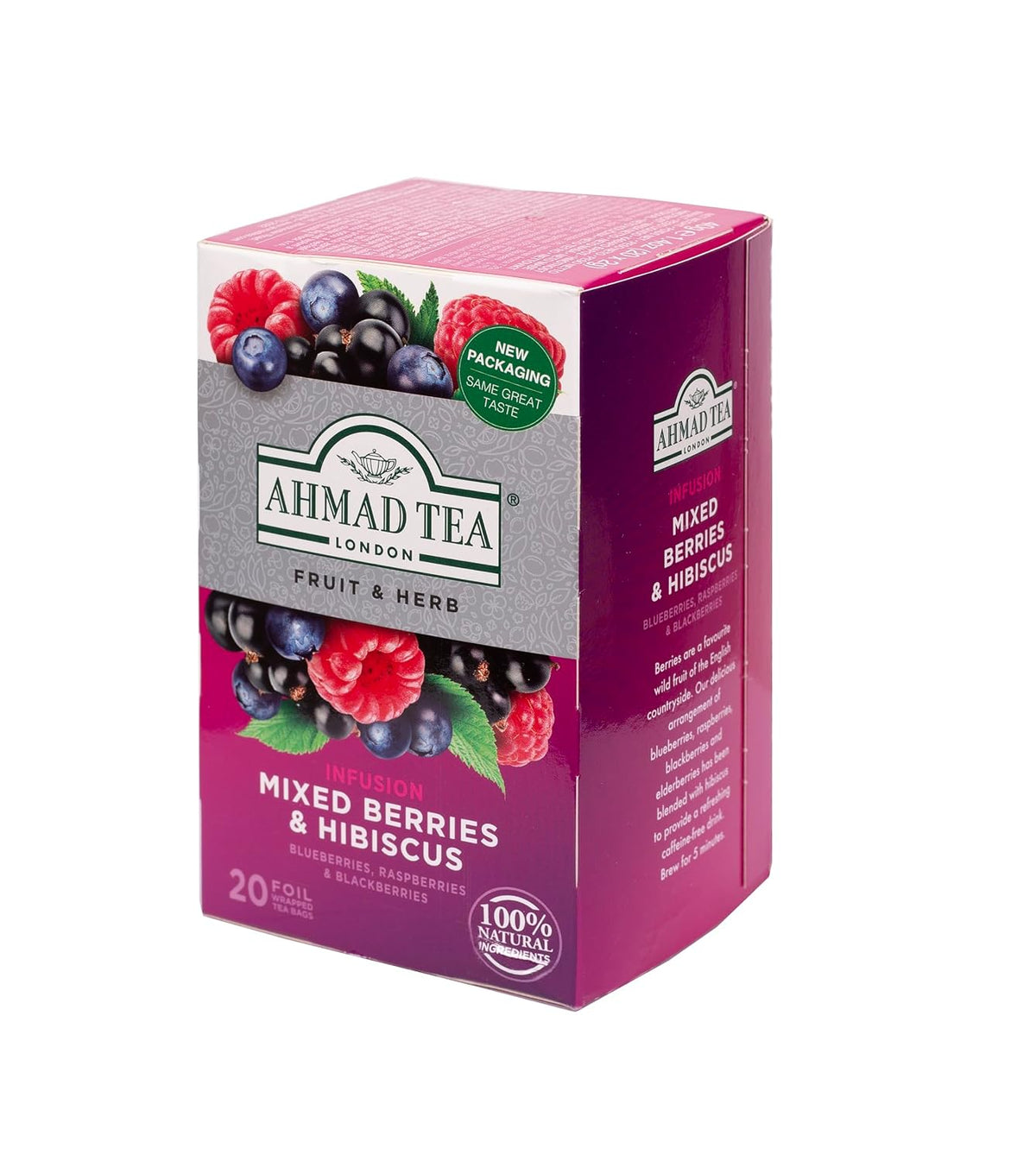 Ahmad Tea Herbal Tea, Mixed Berries & Hibiscus Teabags, 20 ct (Pack of 1) - Decaffeinated & Sugar-Free
