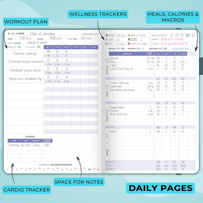 Clever Fox Fitness & Food Journal – Nutrition & Workout Planner for Women & Men – Diet & Gym Exercise Log Book with Calendars, Diet & Training Trackers - Undated, A5 Size, Hardcover (Forest Green)
