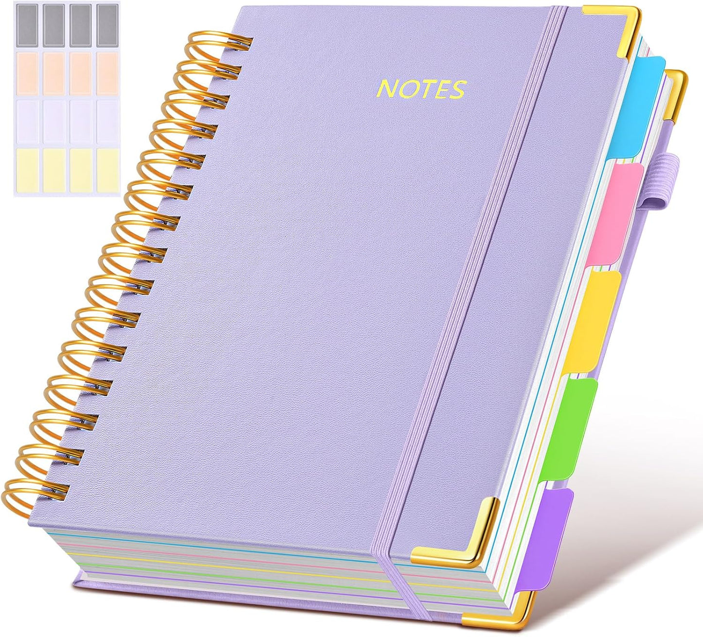 Hardcover Spiral Notebook journal with Removable Dividers Tabs, 300 Pages Leather 5 Subject Notebook College Ruled, 8"x10" Large B5 Notebooks for Work School Note taking, Lined Journal for Women,Black