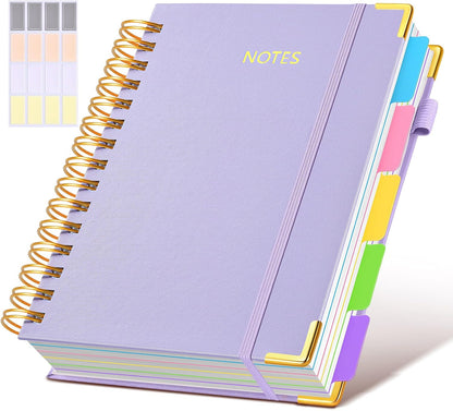 Hardcover Spiral Notebook journal with Removable Dividers Tabs, 300 Pages Leather 5 Subject Notebook College Ruled, 8"x10" Large B5 Notebooks for Work School Note taking, Lined Journal for Women,Black