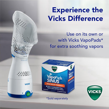 Vicks Sinus Inhaler, Plug-in Non-Medicated Steam Inhaler for Sinus Relief, Allergies, Congestion & Colds, Vocal Steamer, Soothes Nasal & Throat Passages, Works with VapoPads (1 Included)